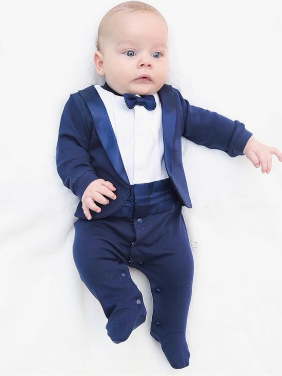 Lilax / Baby Collection Other - Baby Navy Tuxedo One-Piece with Bow Tie 0-3